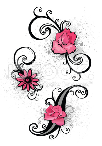 Pink Ink Three Flowers Tattoo Design