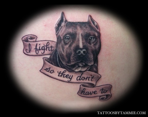 Pit Bull Dog Head With Banner Tattoo Design