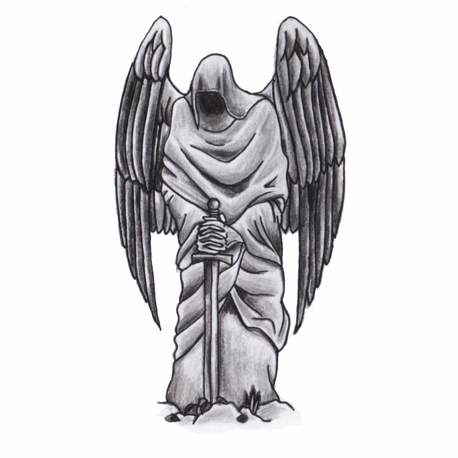 Reaper With Sword And Wings Tattoo Design
