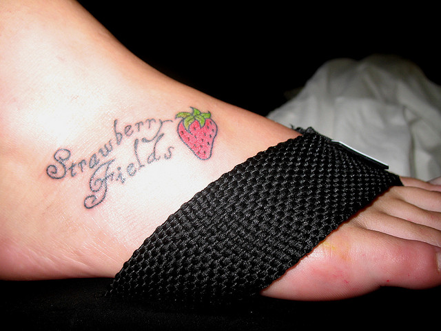 Strawberry Fields - Pink Strawberry Tattoo On Foot
