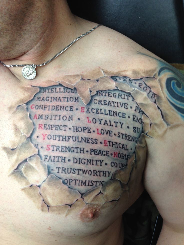 Torn Skin Tattoo On Chest By David Justice