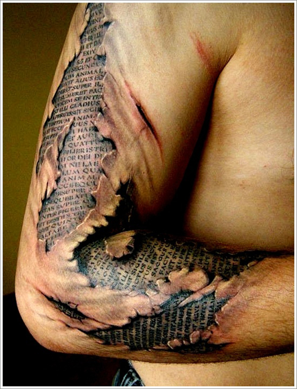 Torn Skin Tattoo On Man Right Sleeve