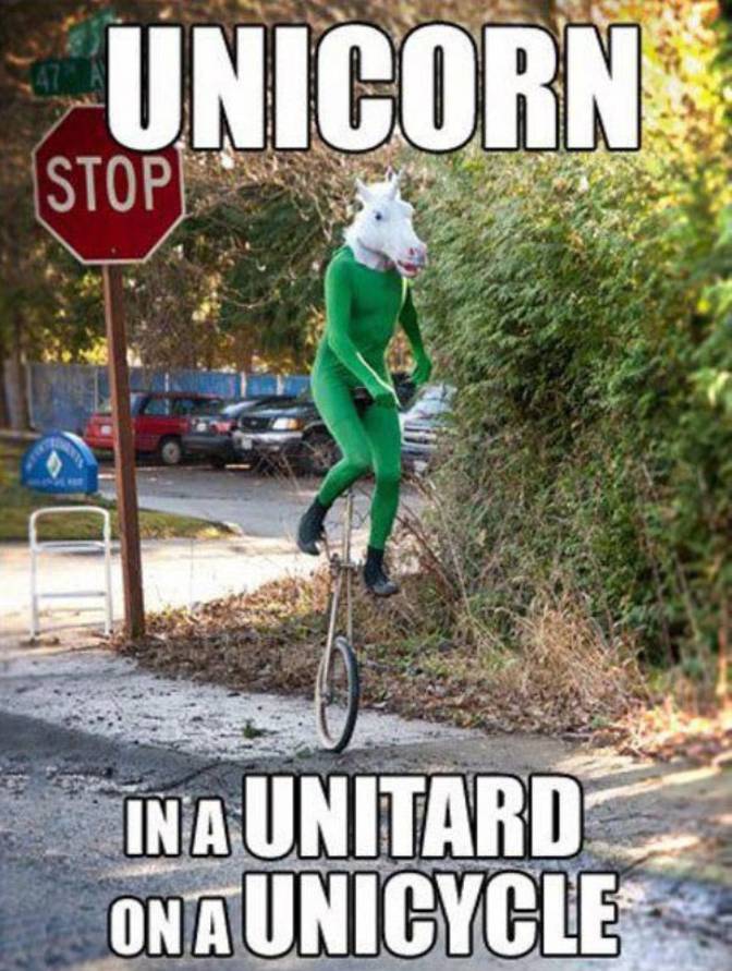 Unicorn In A Unitard On A Unicycle Funny Crazy Image