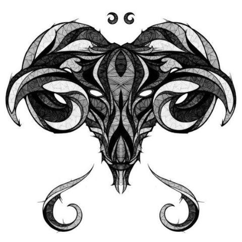 Unique Black And Grey Aries Skull Tattoo Design