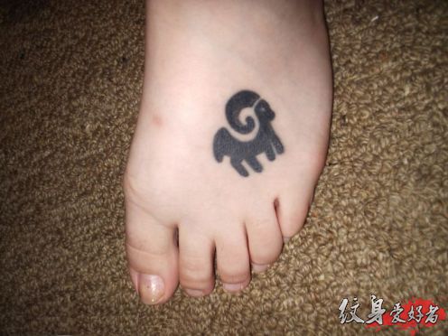 Unique Black Aries Tattoo On Foot