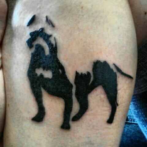 Unique Black Ink Pit bull Dog Tattoo On Leg