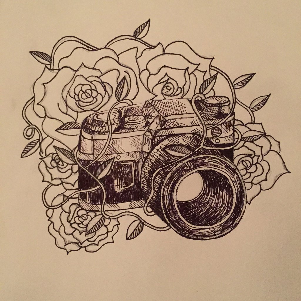 Unique Camera With Roses Tattoo Design By Lauren Chunn