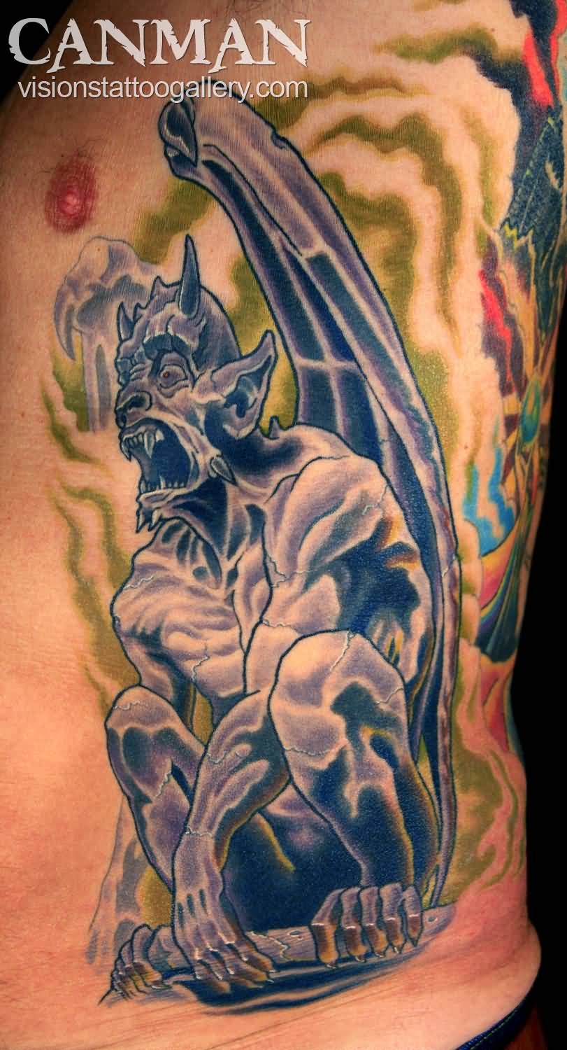 Unique Gargoyle Tattoo On Side Rib