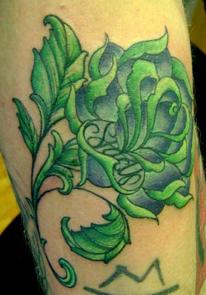 Unique Green Rose Tattoo Design