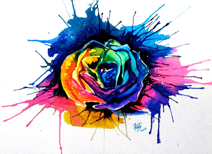 Watercolor Rainbow Rose Tattoo Design By Katy Lipscomb
