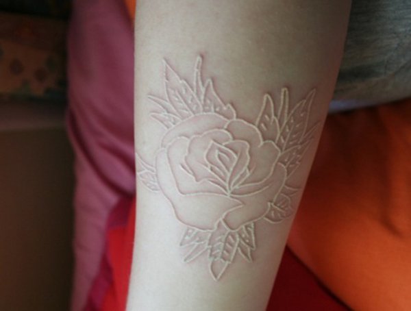 White Ink Rose Tattoo Design For Forearm