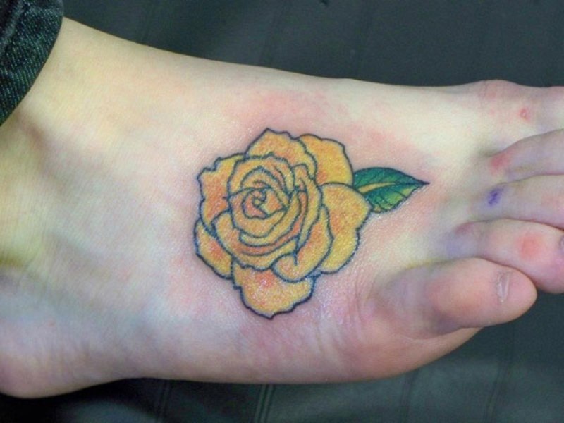 Yellow Rose Tattoo On Foot