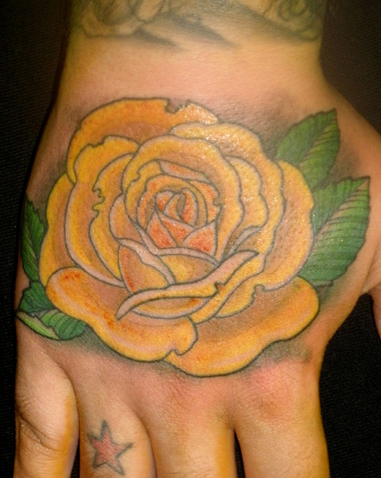 2 Yellow Rose Hand Tattoos