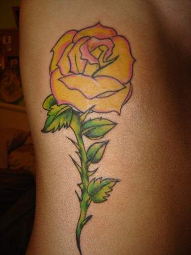 Yellow Rose Tattoo On Side Rib