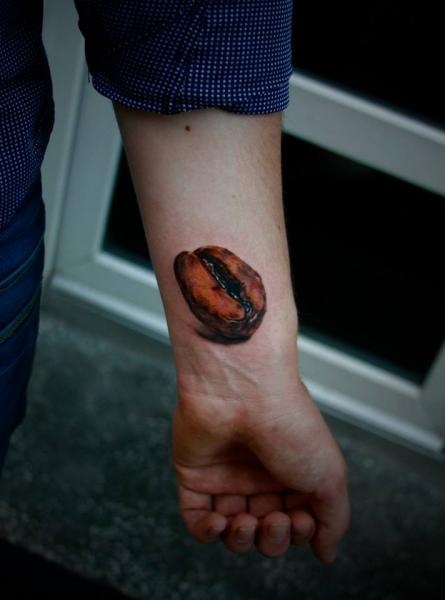 3D Coffee Bean Tattoo On Wrist By Romanian