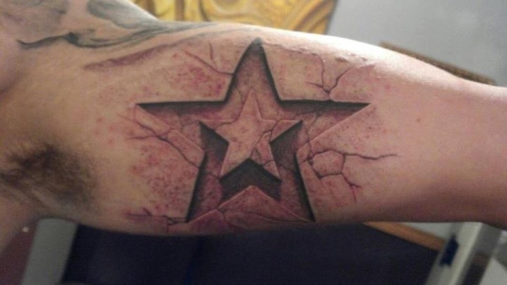 3D Star Tattoo On Inner Bicep
