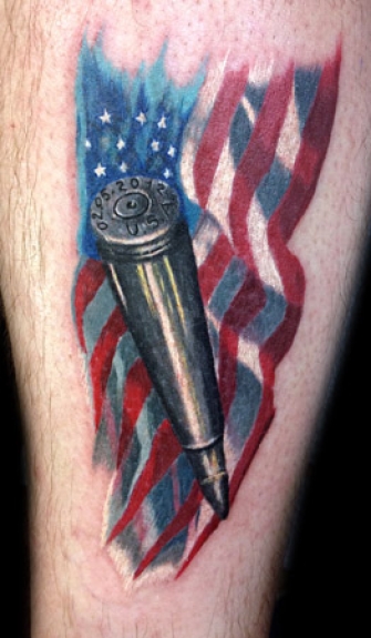 3D USA Flag With Bullet Tattoo Design