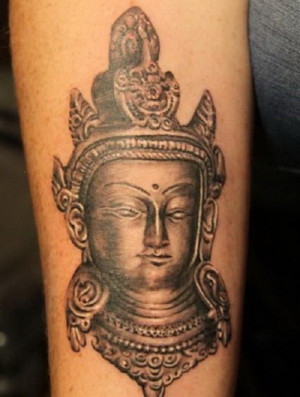 3d Buddha head statue tattoo design