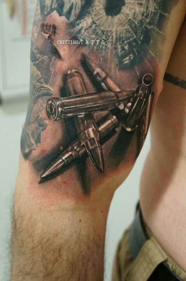 Amazing 3D Bullets Tattoo Design By Cristian