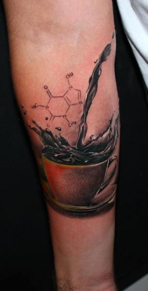 Amazing 3D Coffee Cup Tattoo On Forearm