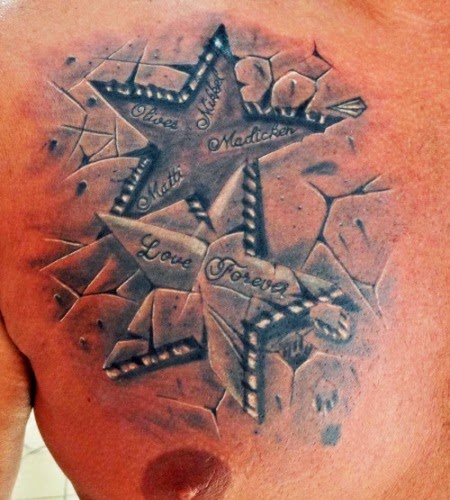 Amazing 3D Star Tattoo On Chest