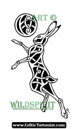 Amazing Black Celtic Rabbit Tattoo Design