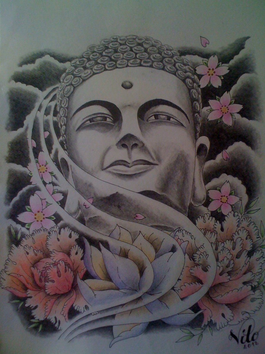 Amazing Buddha head tattoo design by BirdstickArt