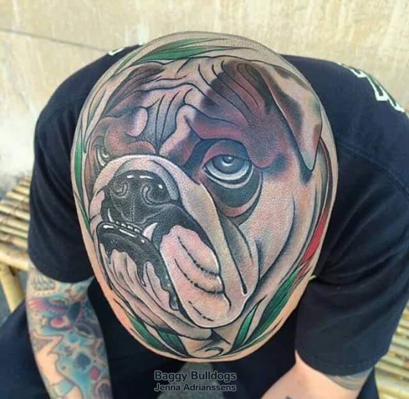 Amazing Bulldog Face Tattoo On Man Head