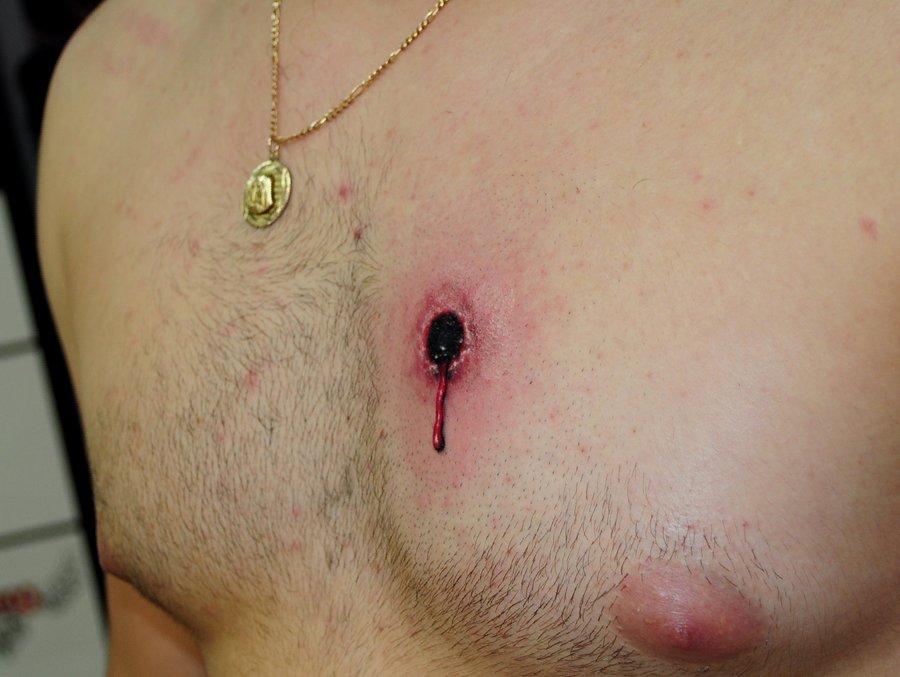 Amazing Bullet Hole Tattoo On Chest By Ciocodeica Edward