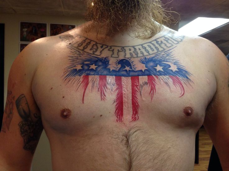 Amazing Patriotic USA Flag Eagle Tattoo On Man Chest