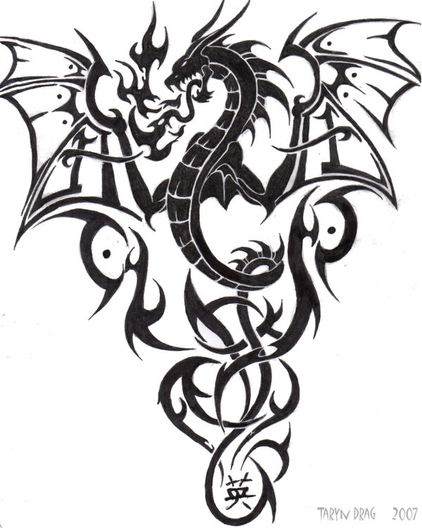 Amazing Tribal Dragon Tattoo Design