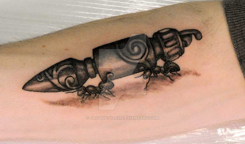 Ants Carry Bullet Tattoo Design By Jane