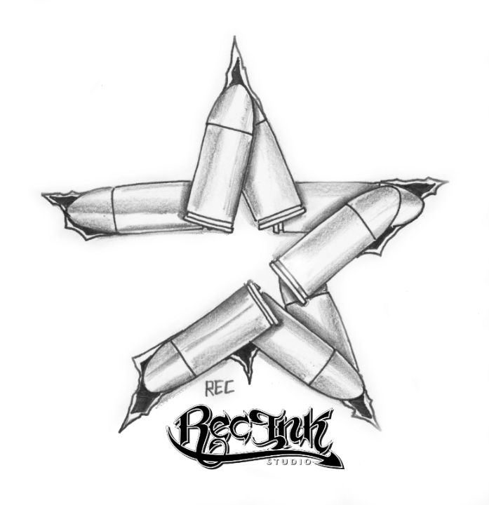 Awesome Bullets Star Tattoo Design By Jose Hernandez REC
