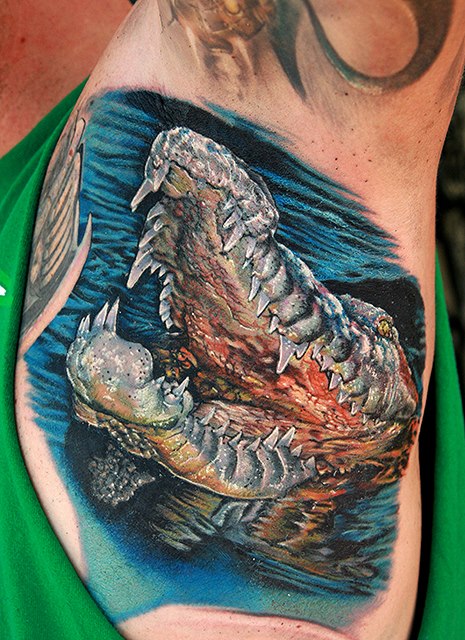 Awesome Colorful Crocodile Head Tattoo Design By Cecil Porter
