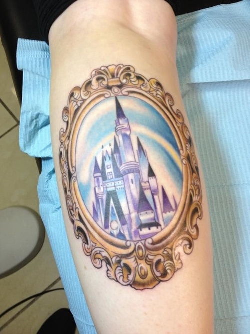 Awesome Disneyland In Frame Tattoo Design For Forearm