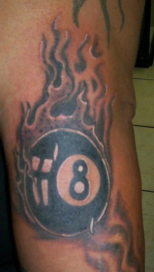 Awesome Eight Ball In Flame Tattoo Design