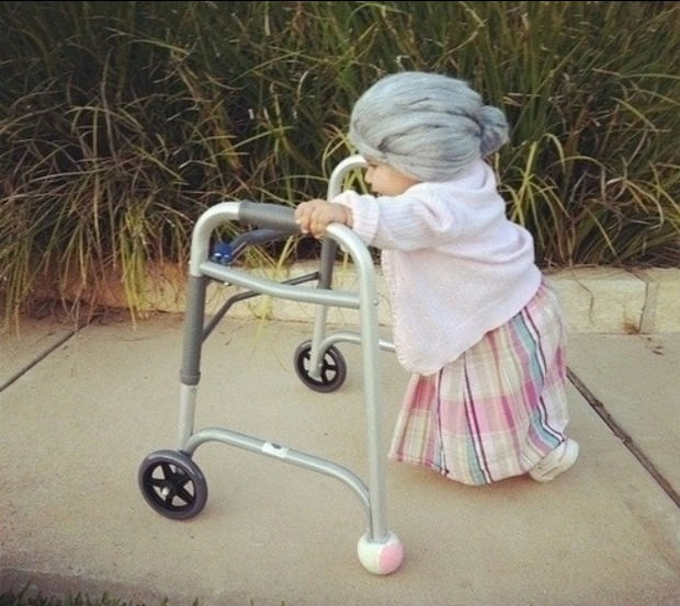 Baby With Old Lady Costume Funny Picture