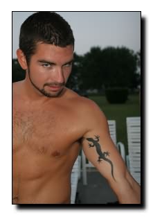 Black Gecko Tattoo On Man Left Bicep
