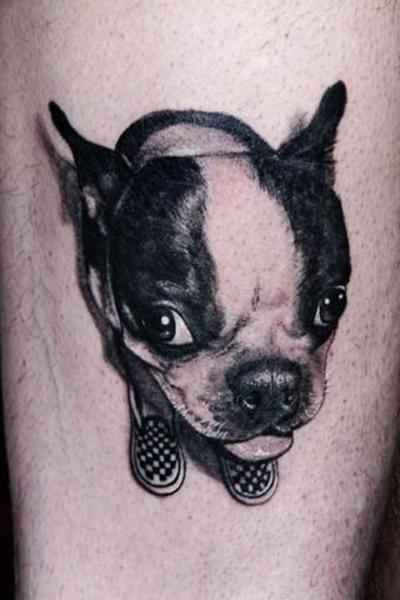 Black Ink 3D Bulldog Tattoo Design
