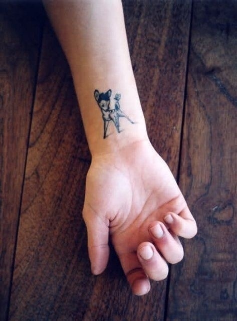 Black Ink Disney Bambi Tattoo On Wrist