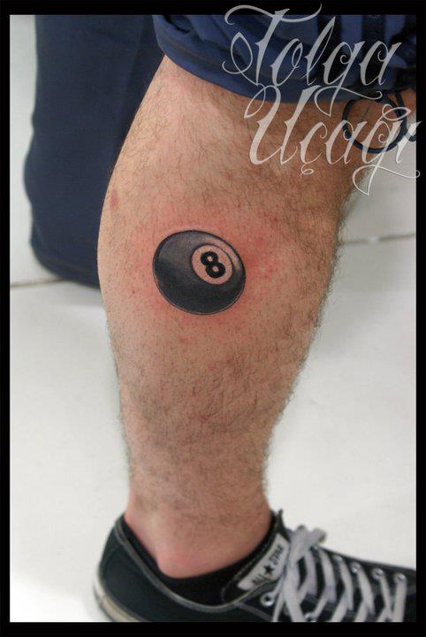 Black Ink Eight Ball Tattoo On Leg By Tokmakhan