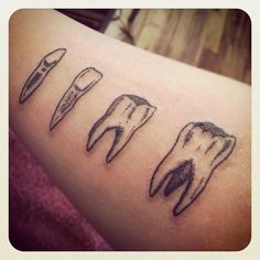 Black Ink Four Teeth Tattoo On Forearm