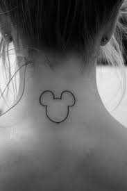 Black Outline Disney Mickey Mouse Head Tattoo On Girl Back Neck