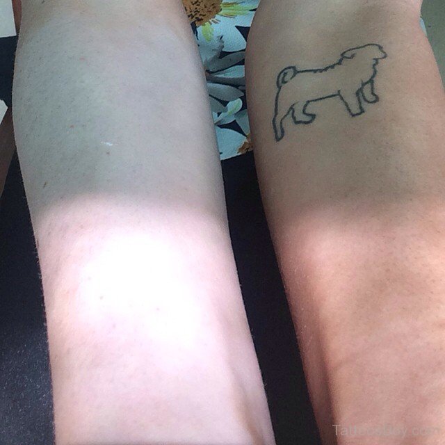 Black Outline Pug Dog Tattoo On Forearm