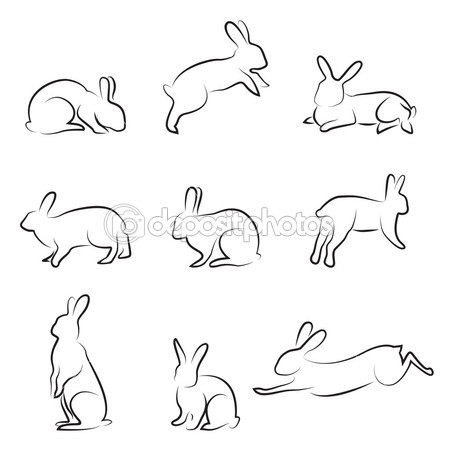 Black Outline Rabbits Tattoo Flash By TinyCarmen