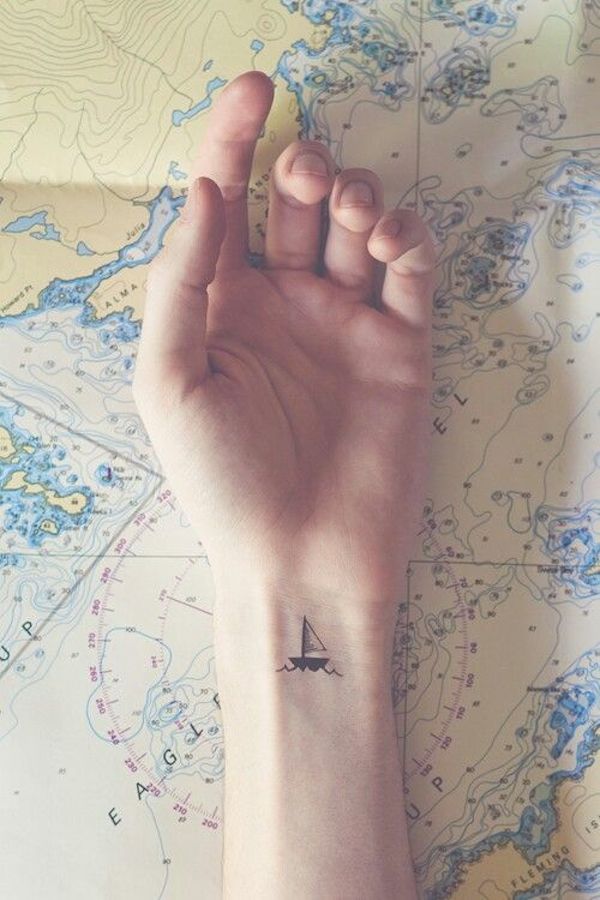 Black Tiny Boat Tattoo On Wrist