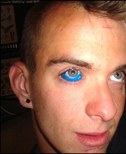 Blue Ink Man Right Eyeball Tattoo
