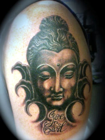Buddha Head Tattoo Design On Shoulder