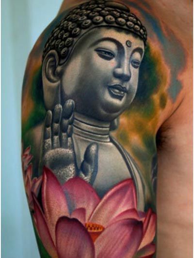 Buddha Head With Lotus Flower Tattoo