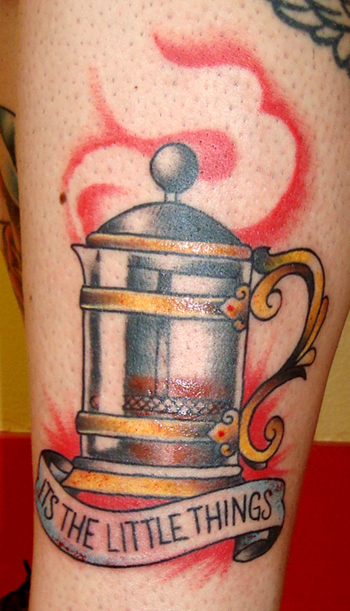 Coffee Kettle With Banner Tattoo Design For Arm
